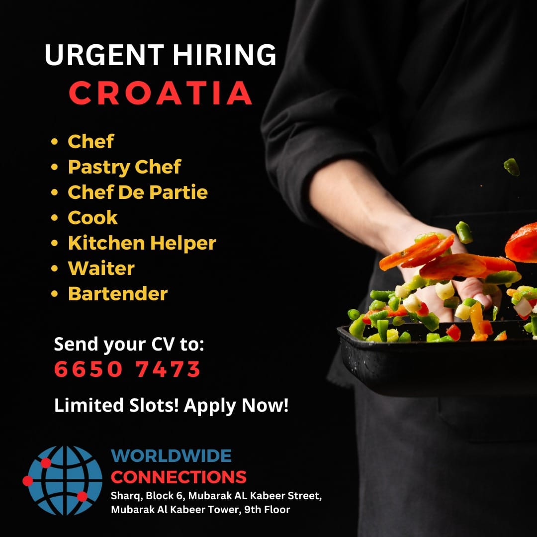 URGENT HIRING Chef, Chef de Partie, Pastry Chef, Cook, Kitchen Helper, Waiter, Bartender BOUND TO CROATIA!