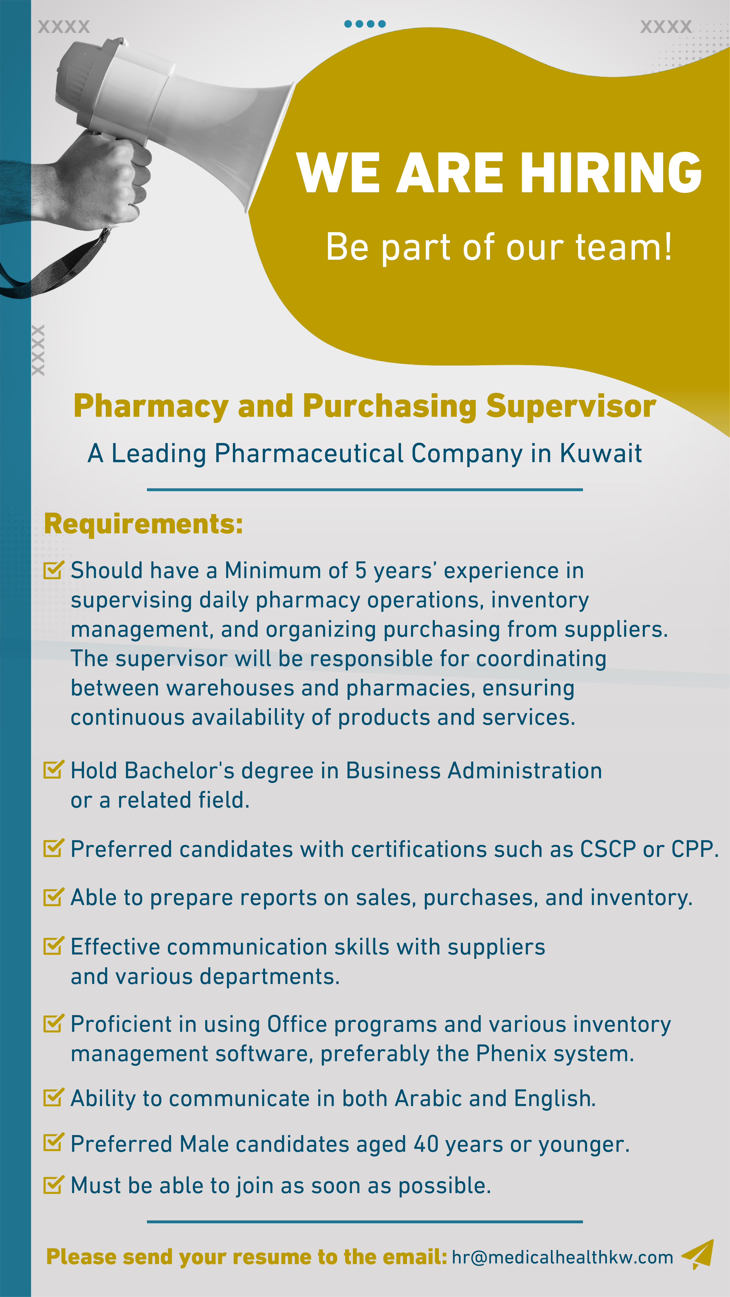 Pharmacy and Purchasing Supervisor