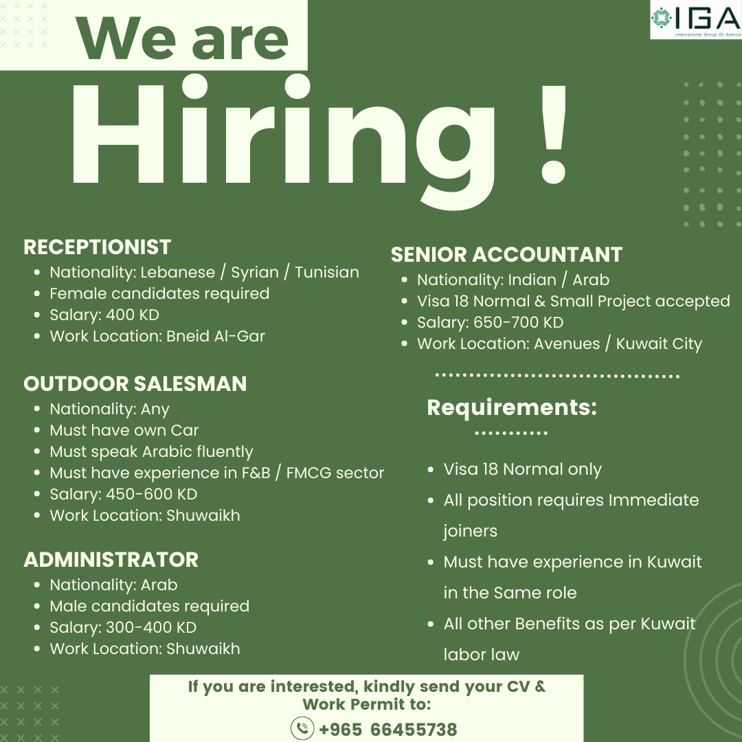 We are hiring receptionist