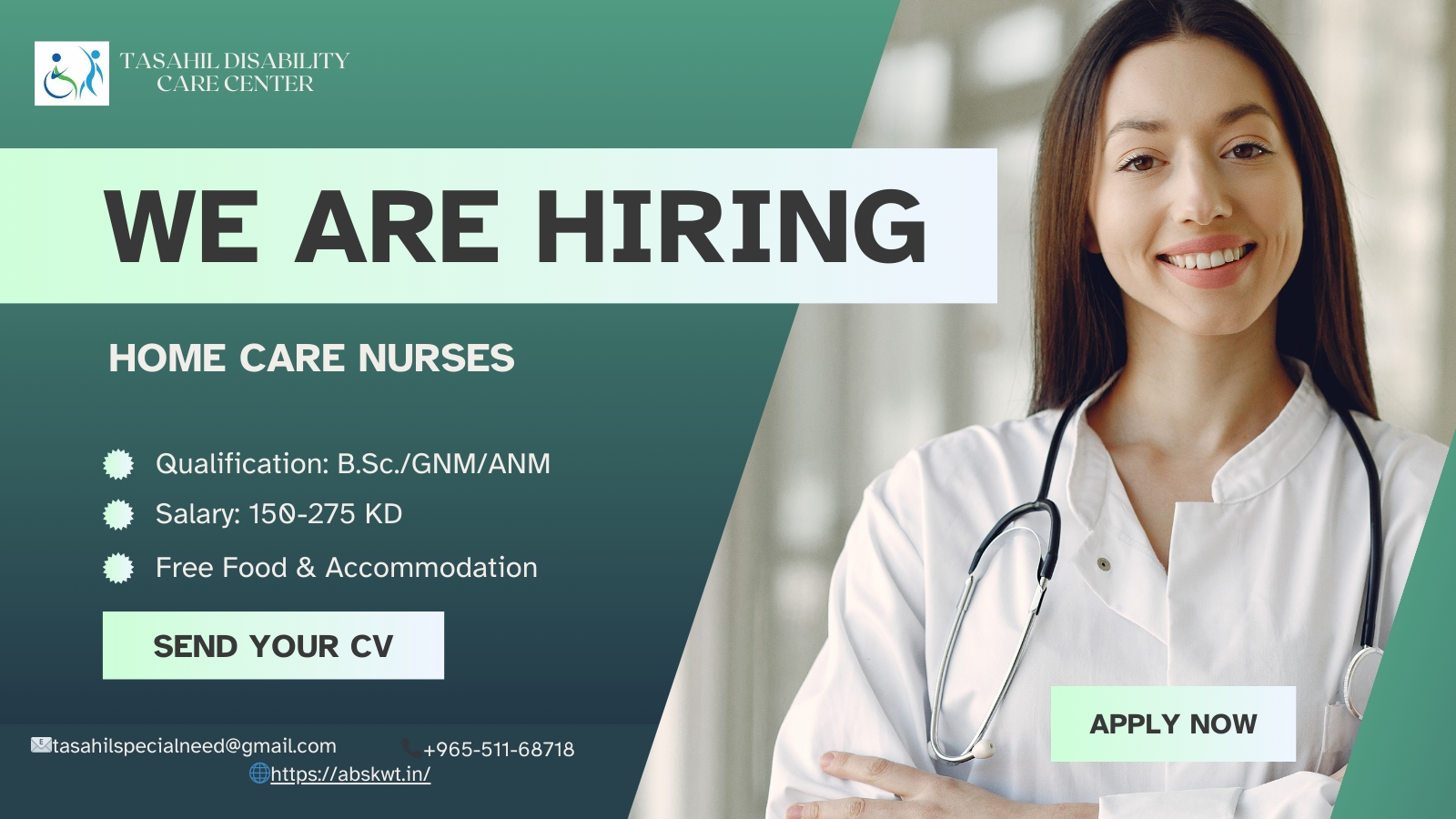 We are hiring Nurses for Home care services 