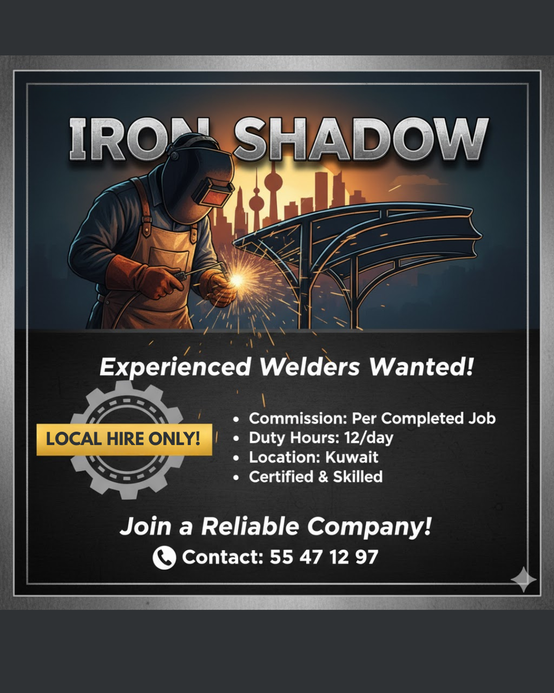 🔥 URGENT HIRING – EXPERIENCED WELDERS 🔥 LOCAL HIRE ONLY (Kuwait)