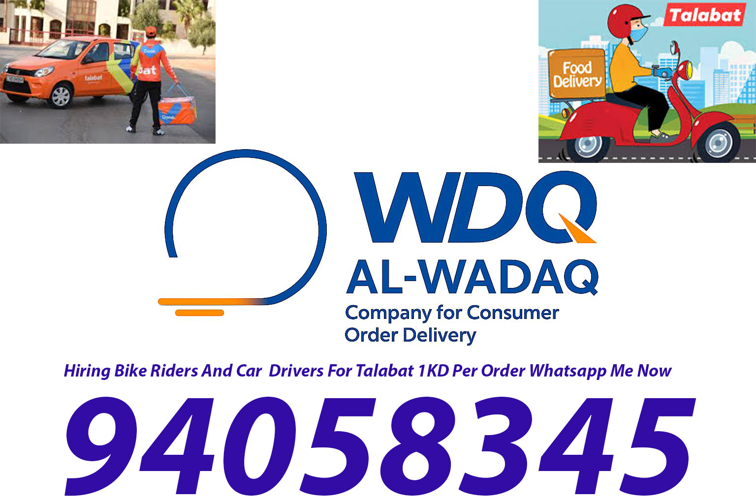 Urgent Hiring For Talabat Food Delivery Driver 1.350 Per Order whatsapp Now 94058345