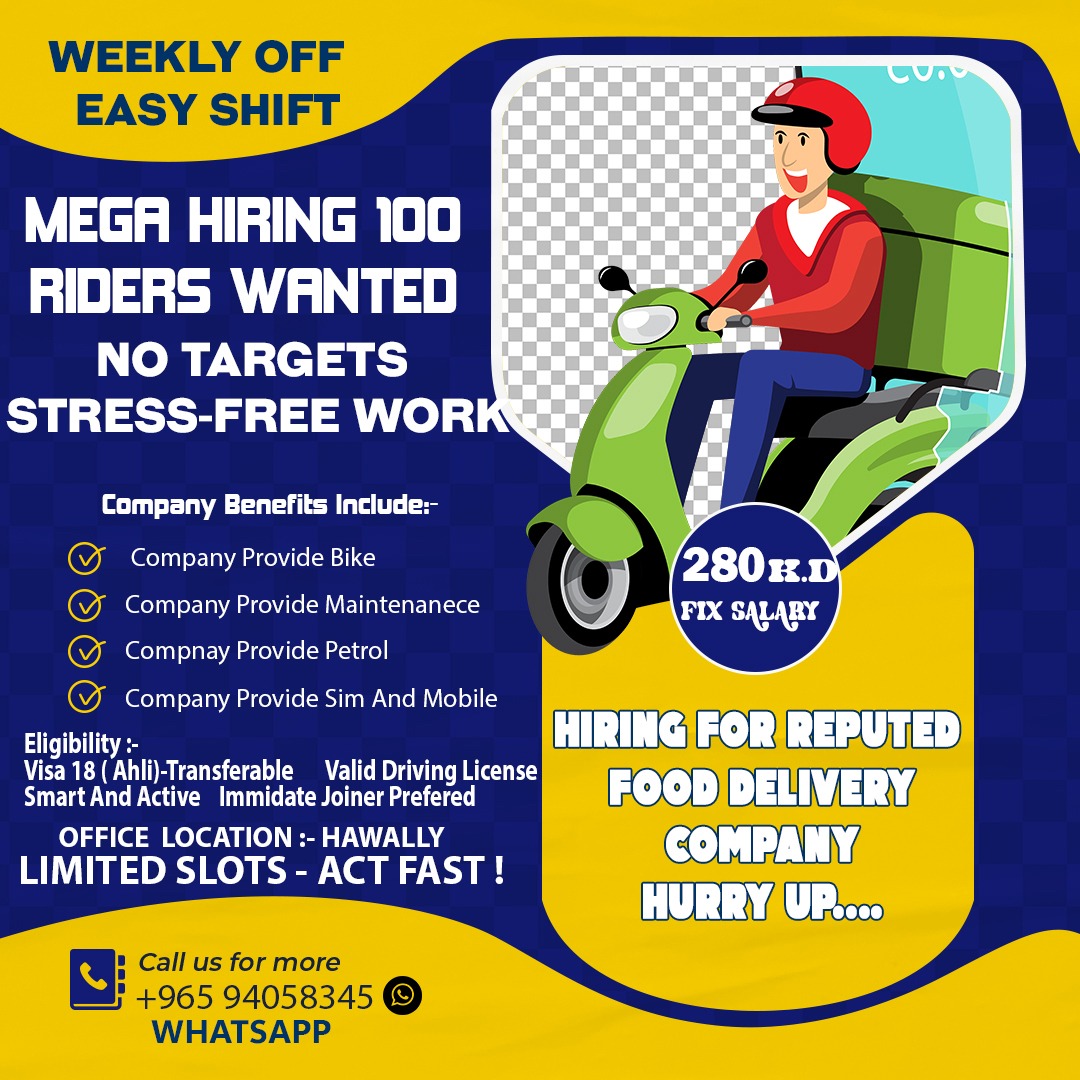 Hiring Local Bike Riders Fixed Salary 280KD For Keeta Food Delivery 94058345 Whatsapp Now