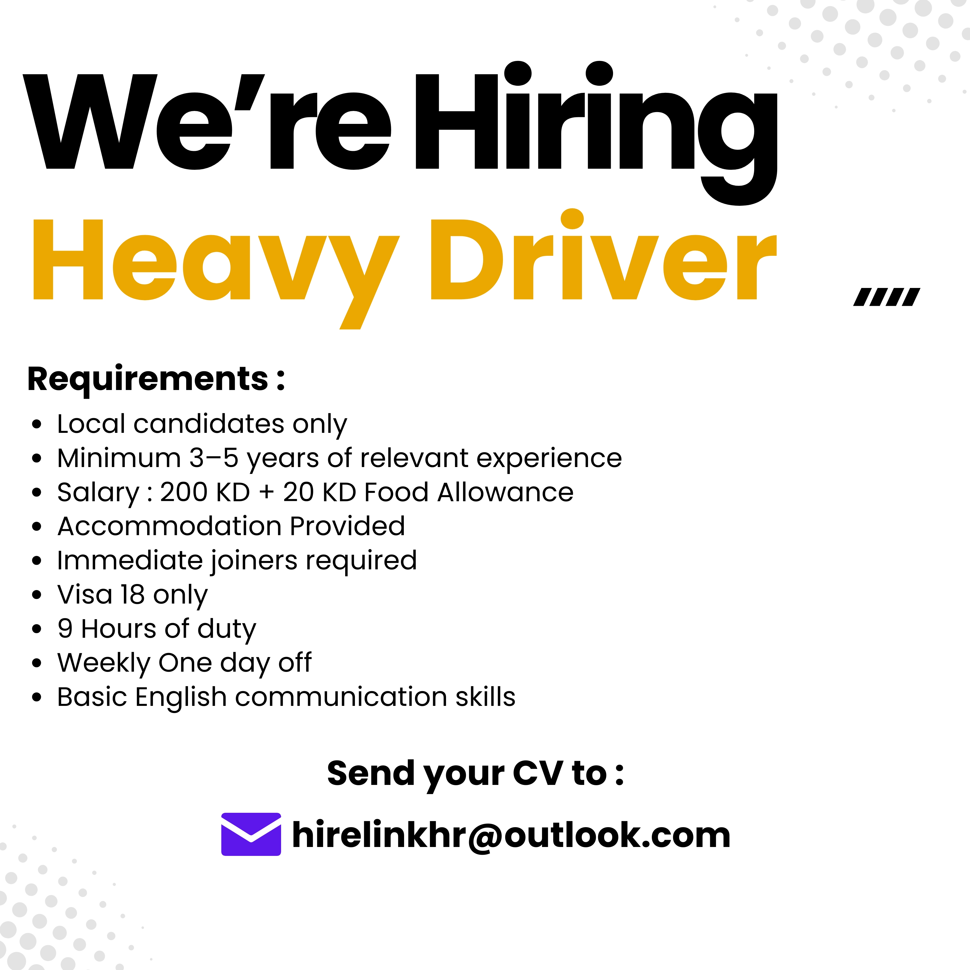 We're hiring Heavy Driver 