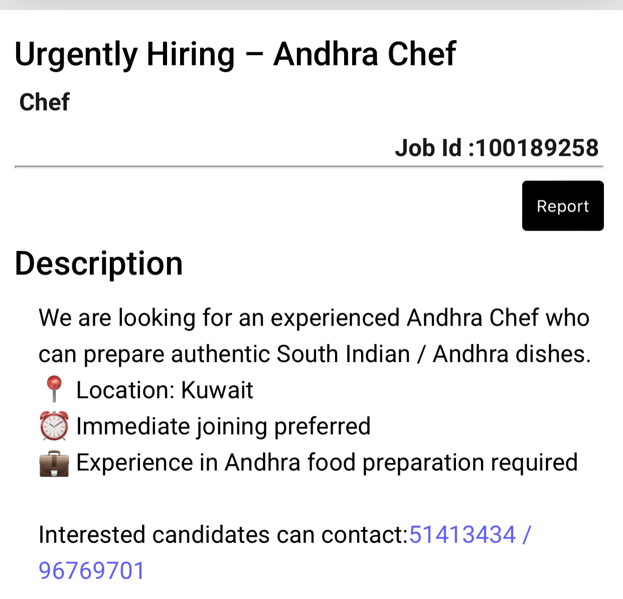 Urgently Hiring &ndash; Andhra Chef