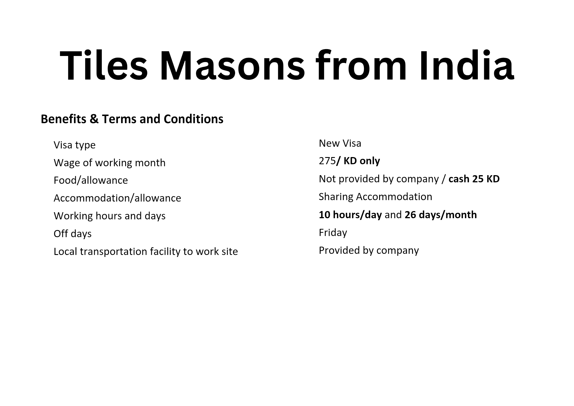 (new visa) We are hiring tiles masons